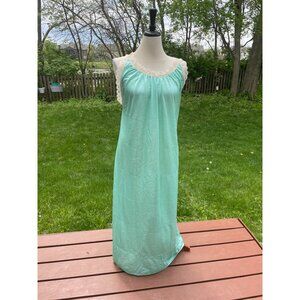 Vintage Loungecraft Aqua Nightgown With Lace Trim Sleeveless Full-Length Womens
